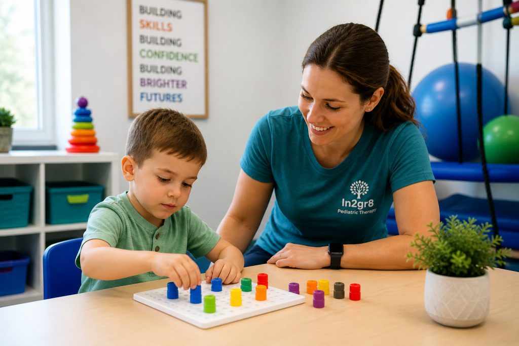 Child in pediatric occupational therapy session in Joliet I